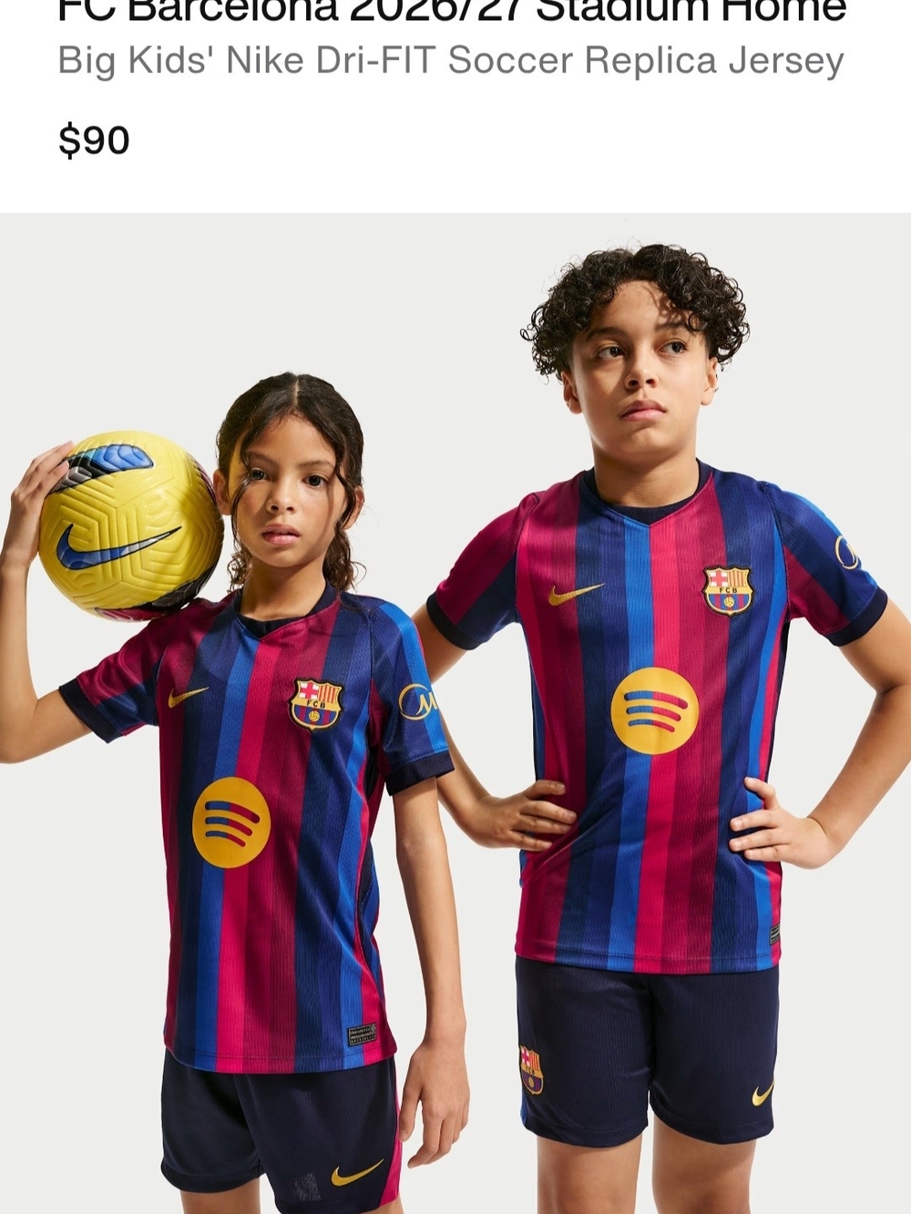 Nike Kids FC Barcelona Replica Jersey in Blue & Red with Yellow Accents